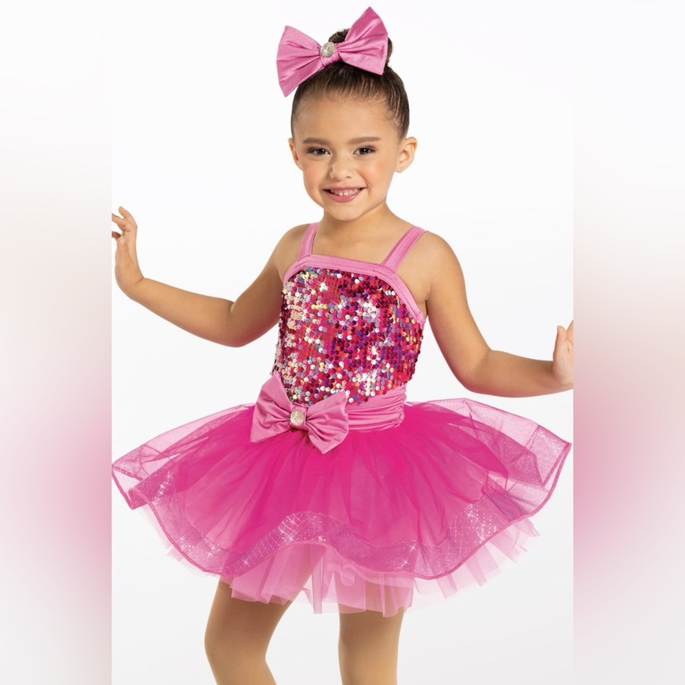 Weissman Hologram Pink Sequin Spandex Dance Dress Size SC